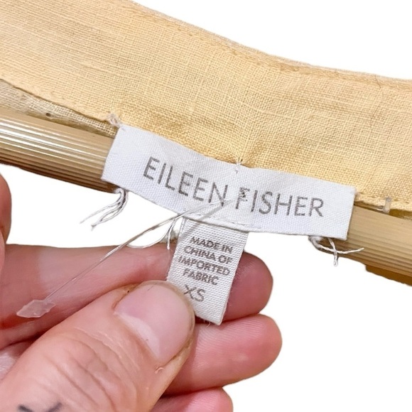 Eileen Fisher Size XS Irish Linen Yellow 3/4th Sleeve Top Sequin Neck Line Tunic - Picture 5 of 9